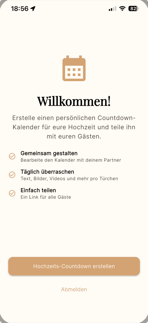 DaysTillWe App auf einem iPhone — der persönliche Hochzeits-Countdown-Kalender